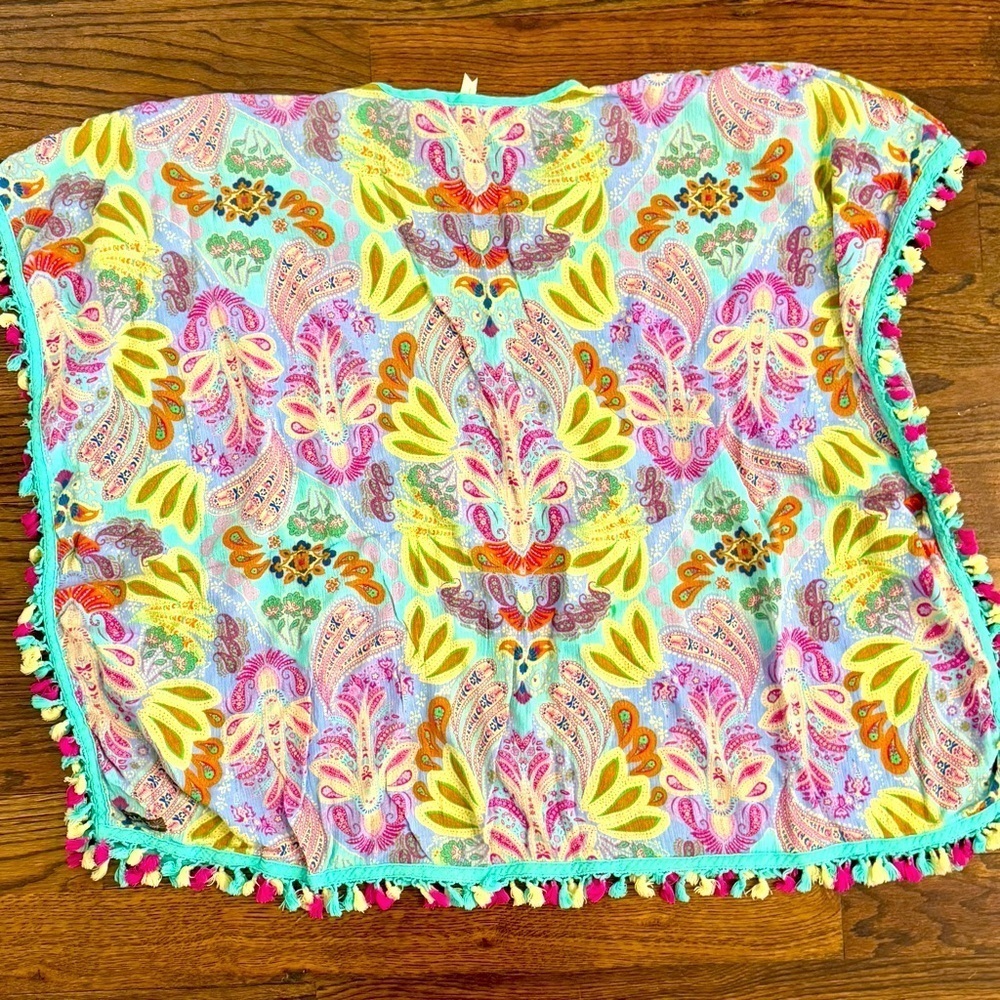 Matilda Jane Capeside Fringe Swim Cover Up Size Small V Neck Poncho Beach Pool